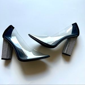 CAPE ROBBIN Clear Sparkly Chunky Heeled Pumps